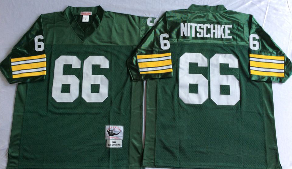Men NFL Green Bay Packers #66 Nitschke green Mitchell Ness jerseys->green bay packers->NFL Jersey